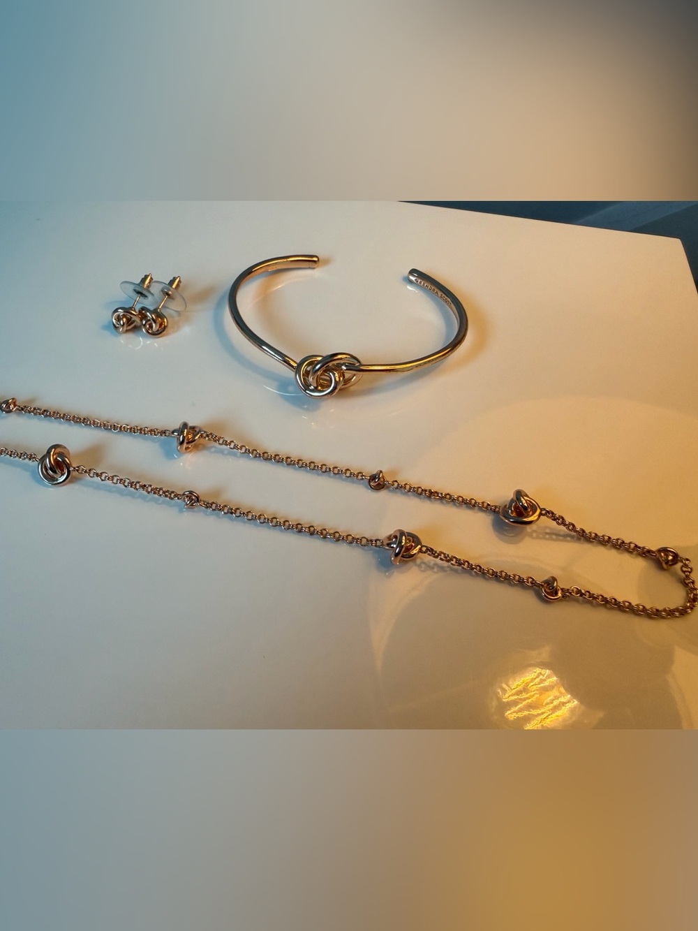 Kendra Scott Presleigh Love Knot Rose Gold 3 Piece Necklace Bracelet Earring Set